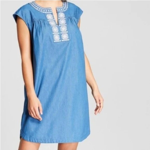 Knox Rose Denim Tunic Embroidered Shift Dress NEW - Picture 1 of 4